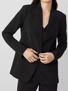 Ann Taylor Long Collarless Blazer in Fluid Crepe